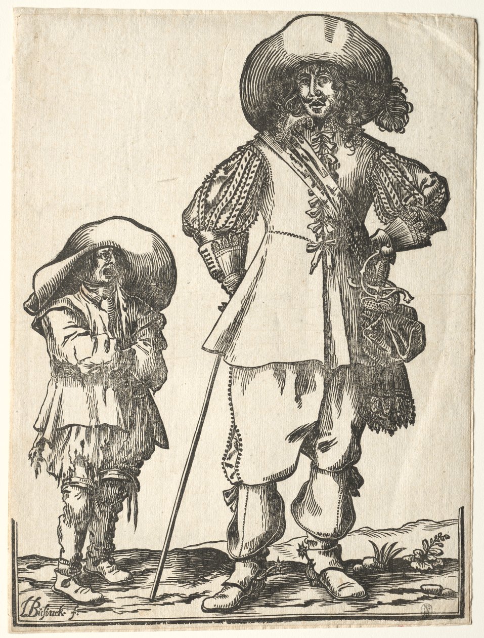 Cavalier debout et garçon mendiant - Ludolph Büsinck