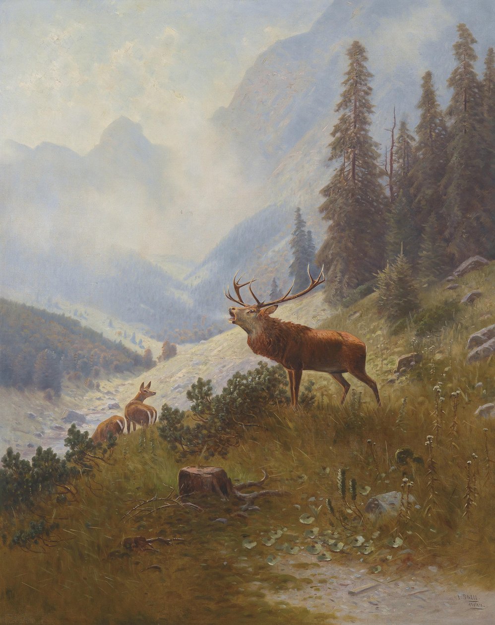 Cerf bramant dans les montagnes - Ludwig Skell