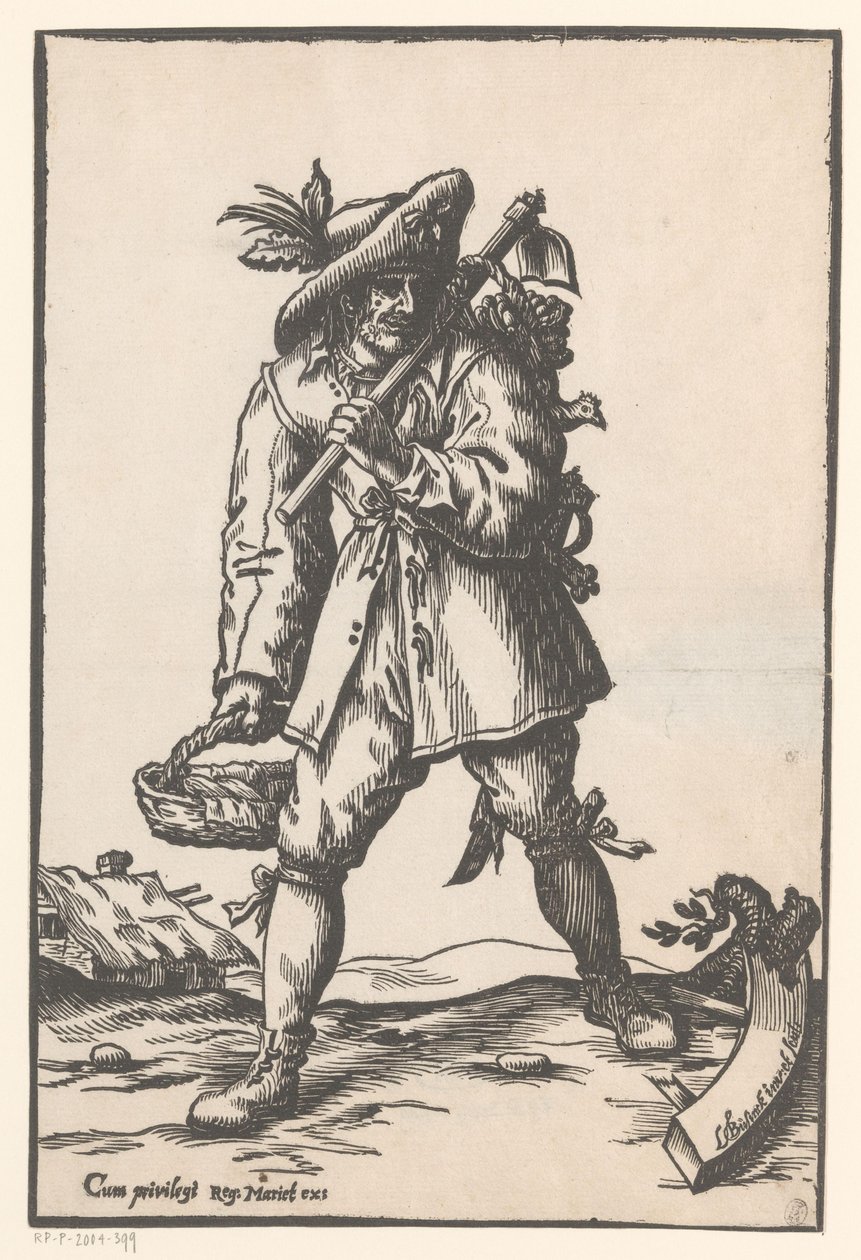Paysanne avec une houe, un panier et une poule - Ludwig Businck