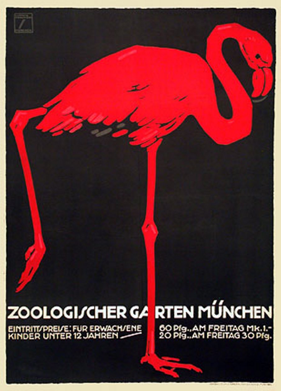 Affiche du zoo avec un flamant rose - Ludwig Hohlwein