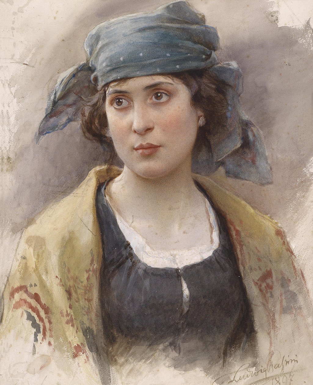 Fillette au foulard vert - Ludwig Passini