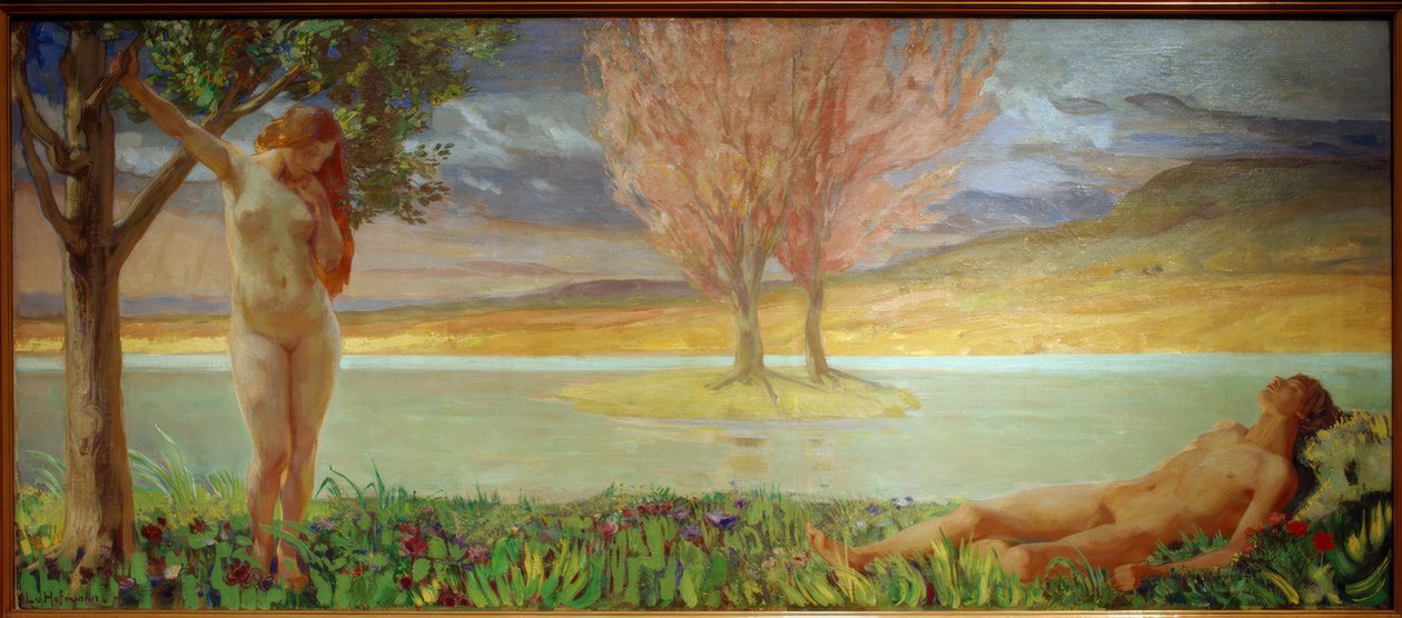 Adam et Ève dans un paysage paradisiaque - Ludwig von Hofmann