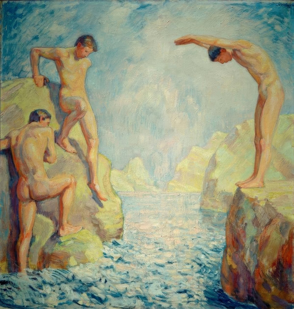 Rive rocheuse avec jeunes hommes - Ludwig von Hofmann