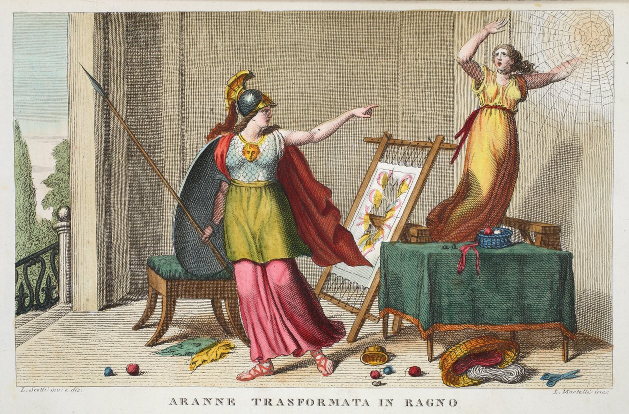 Arachné transformée en araignée, Livre VI, illustration des Métamorphoses d