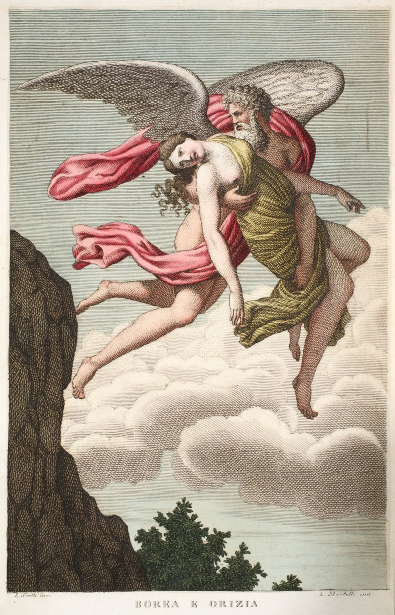 Orithyia est violée par Borée, Livre VI, illustration des Métamorphoses d