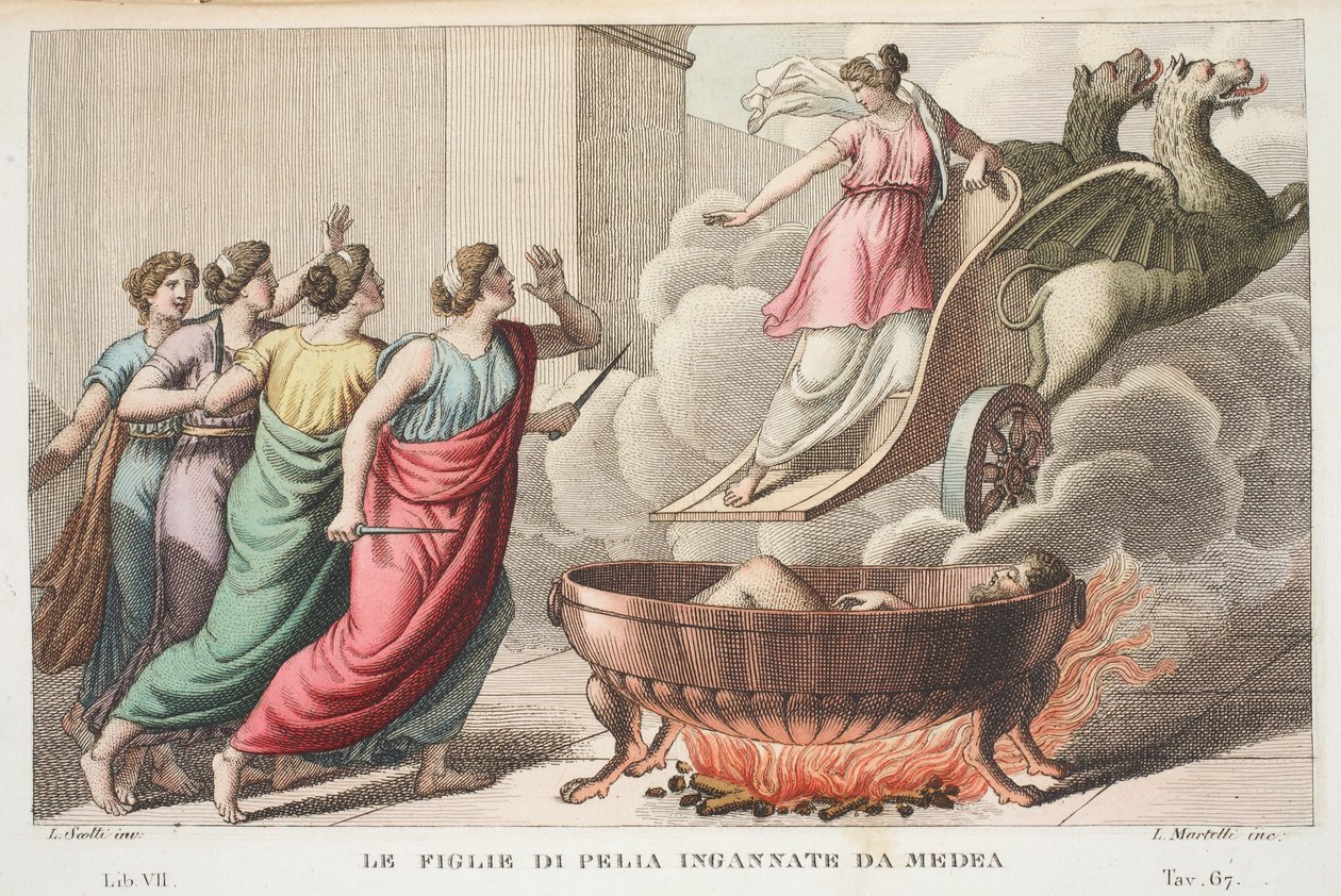 Pelias avec ses filles ou Le Figlie di Pelia Ingannate da Medea, Livre VII, illustration des Métamorphoses d