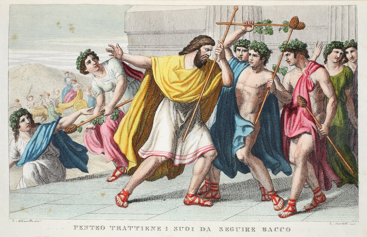 Penthée persécute les disciples de Bacchus ou Penteo Trattiene I suoi da Seguire Bacco, Livre III, illustration des Métamorphoses d