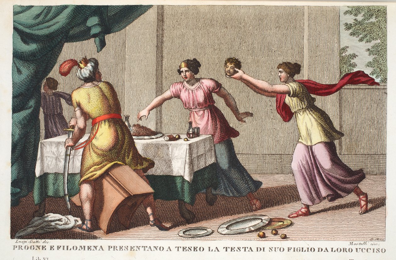 Procne, Philomela et Tereus devenus fous, illustration du Livre VI des Métamorphoses d