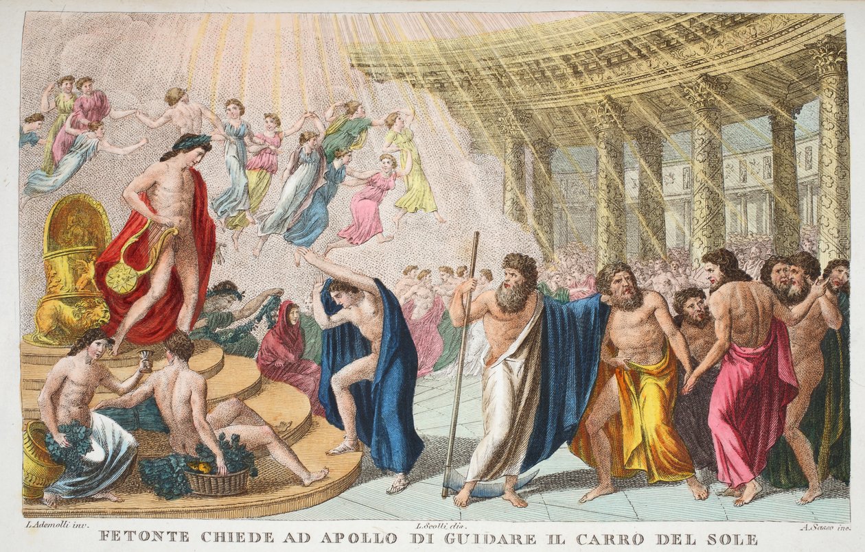 Le Palais du Soleil ou Fetonte demande à Apollon de conduire le char du Soleil, Livre II, illustration des Métamorphoses d