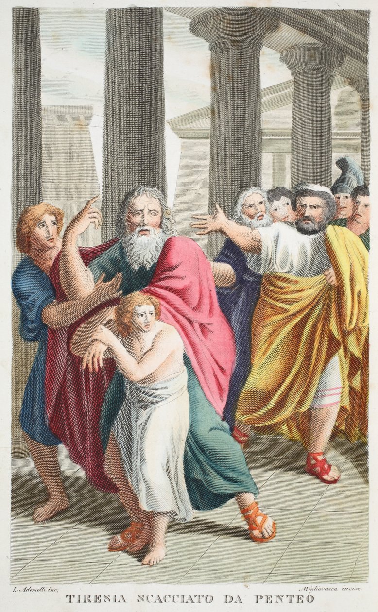 Tirésias chassé par Penthée, Livre III, illustration des Métamorphoses d