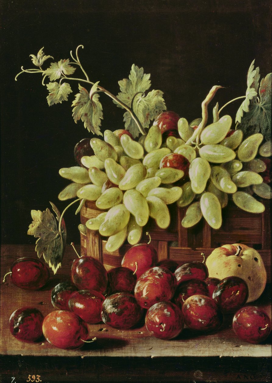 Nature morte avec raisins, pomme et prunes - Luis Egidio Melendez