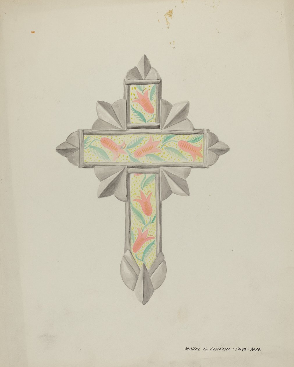 Croix en étain et papier peint - Majel G. Claflin