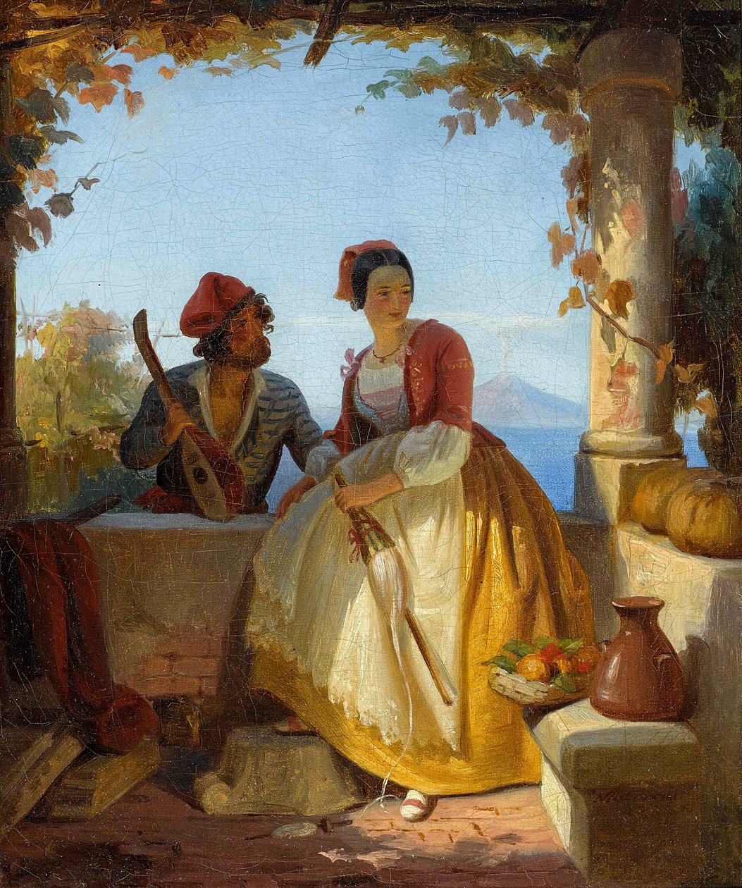 Couple amoureux à Sorrente, en arrière-plan le Vésuve - Maksymilian Antoni Piotrowski