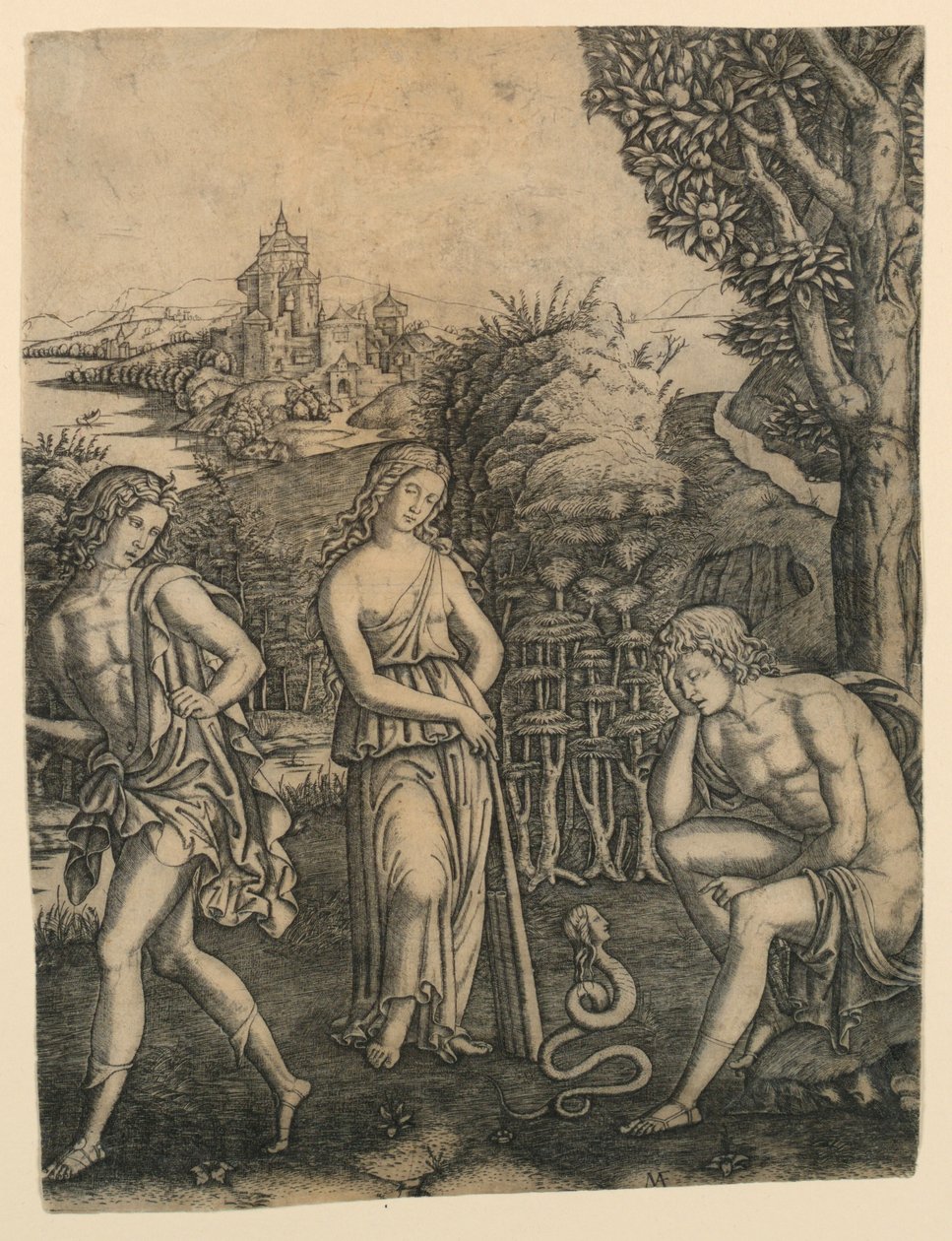 Serpent parlant à un jeune homme - Marc Antonio Raimondi