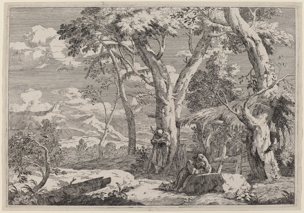 Paysage sauvage avec deux moines - Marco Ricci
