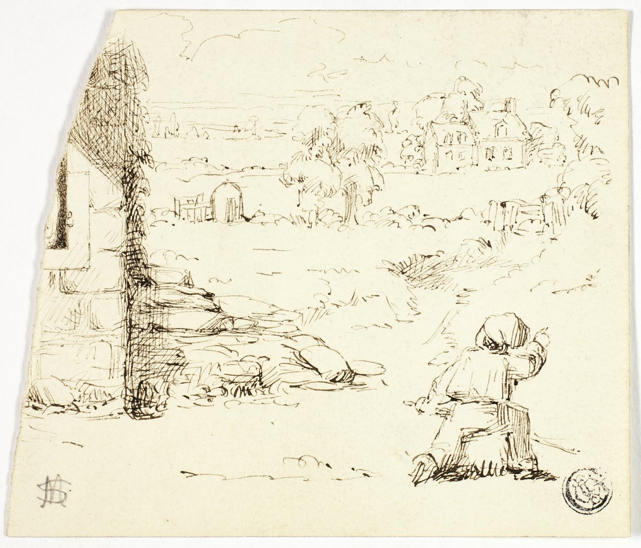 Paysage avec garçon au premier plan - Marcus Stone