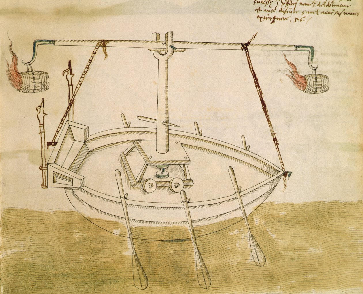 Conception pour utiliser la chaleur pour améliorer la navigation, illustration de De Machinis - Mariano di Jacopo 1382 c.1453 after Mariano di Jacopo 1382 c.1453 after