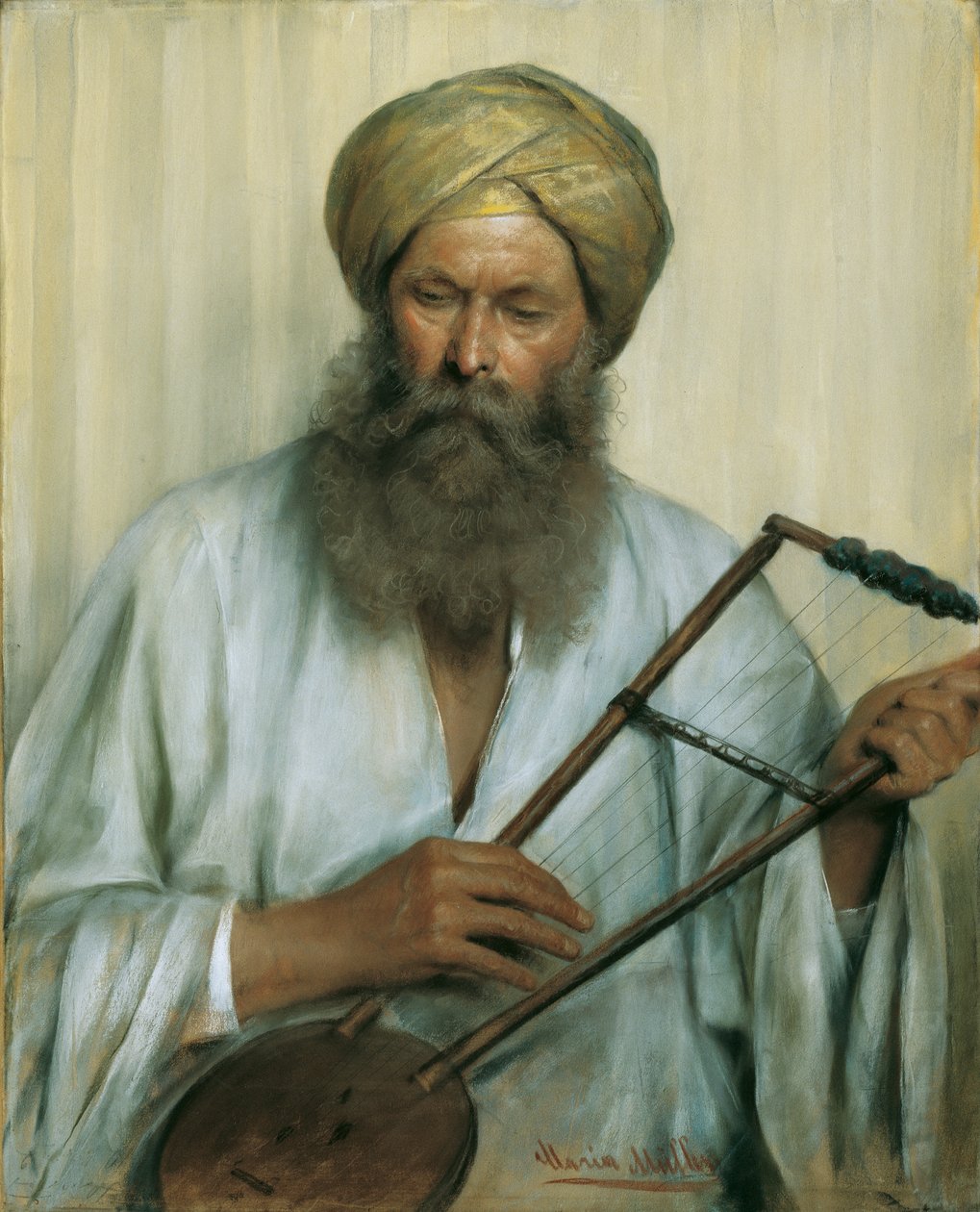 Oriental avec caftan blanc et turban jaune - Marie Müller