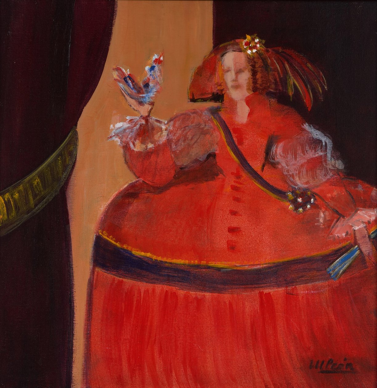 Menina en rouge avec petit coq - Marisa Leon