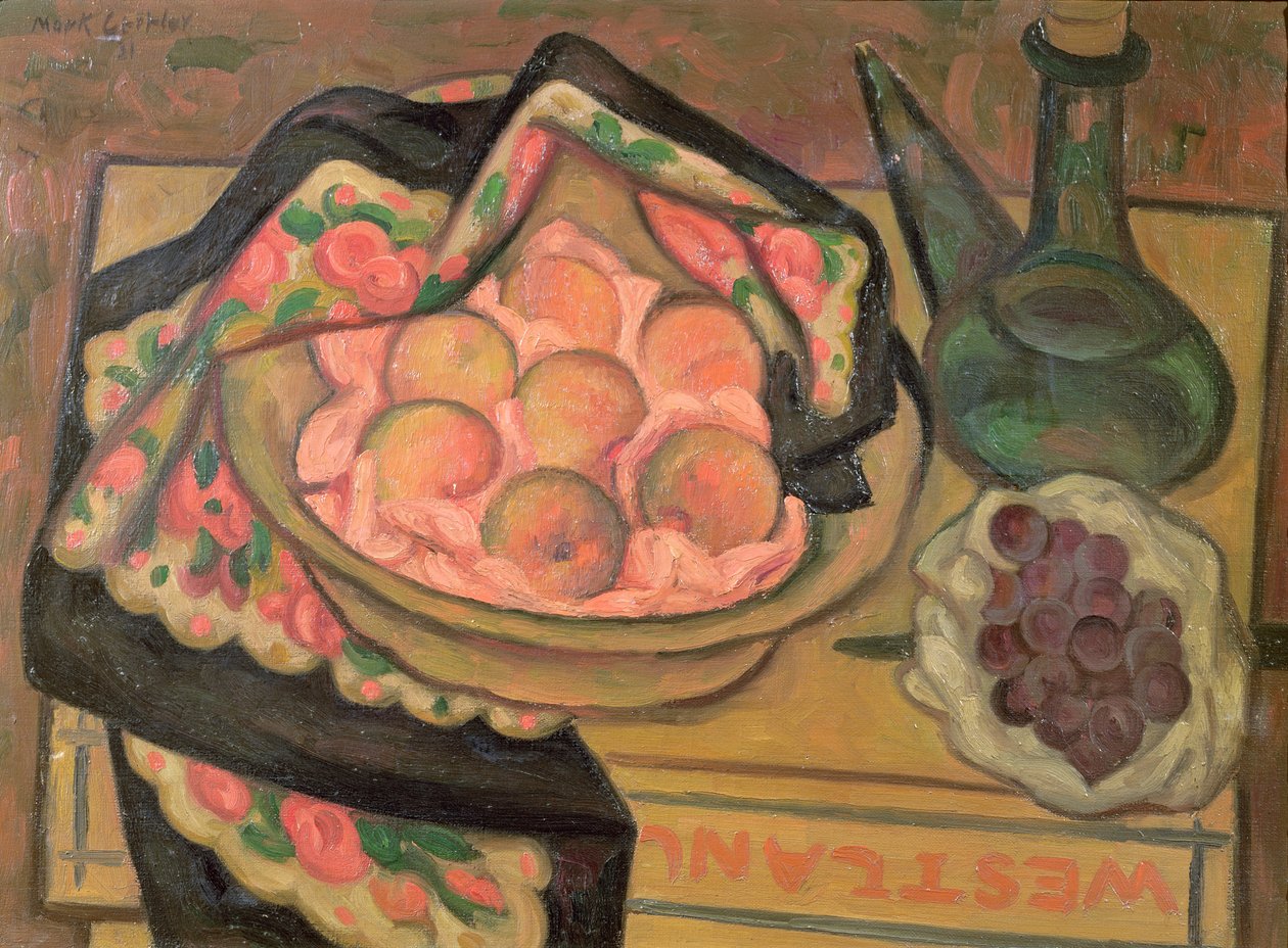 Pêches et une bouteille verte - Mark Gertler