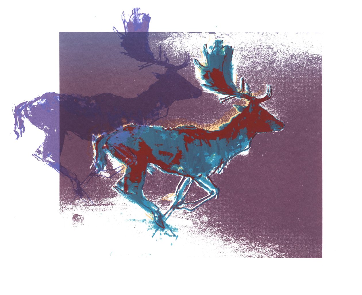 Cerfs en rut (bleu-rouge, violet), 2015 - Mark Adlington