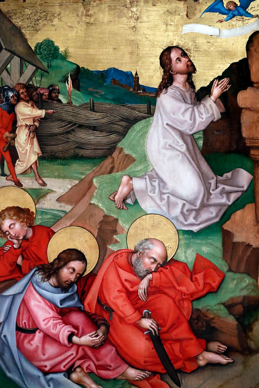 Jésus priant dans le jardin de Gethsémani après la Dernière Cène, tandis que les disciples dorment - Martin Schongauer