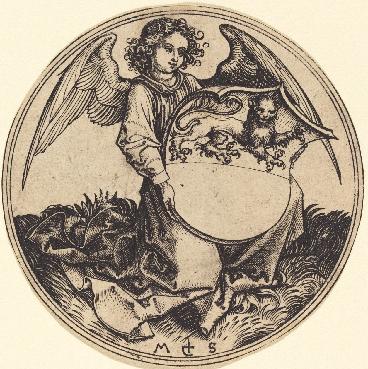 Bouclier avec lion, tenu par un ange - Martin Schongauer