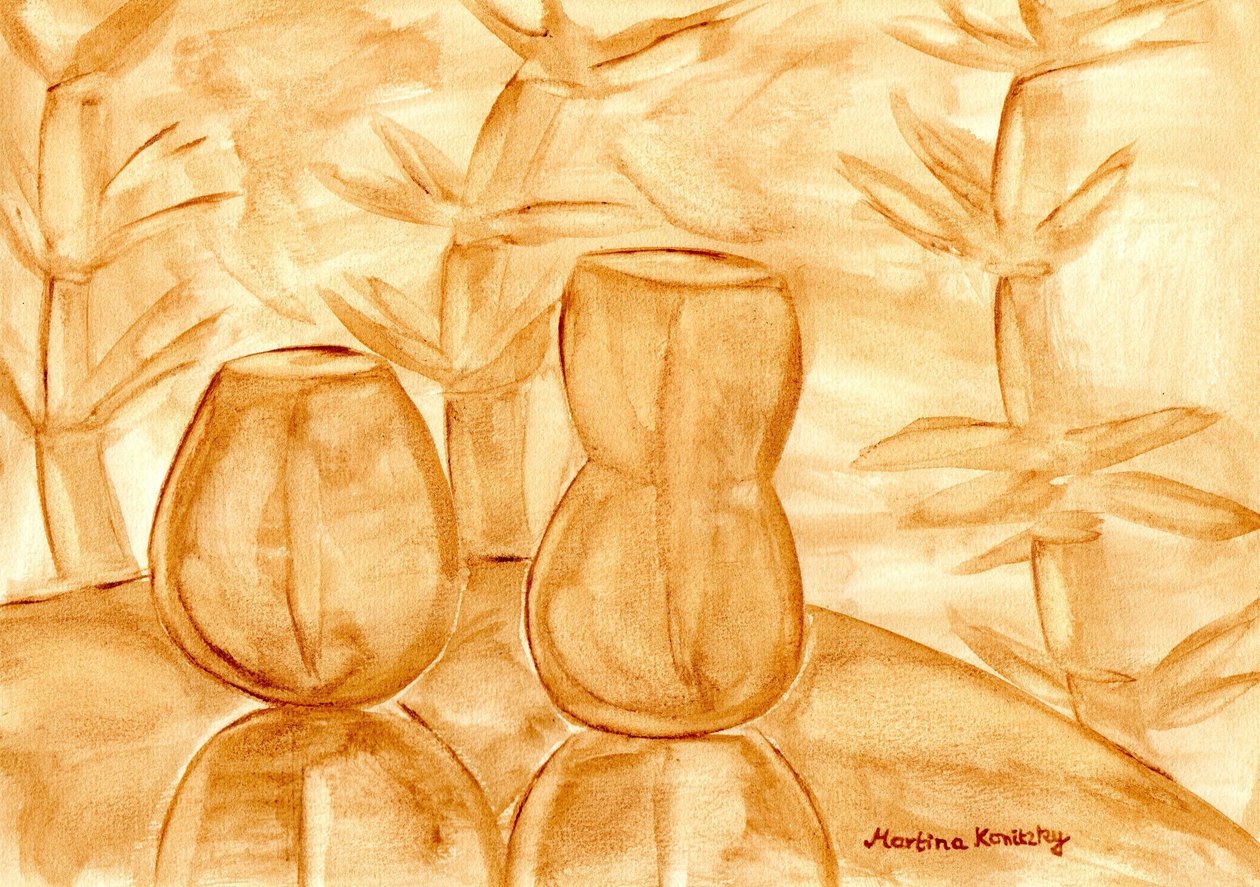 Nature morte avec calebasses et bambou - Martina Konitzky