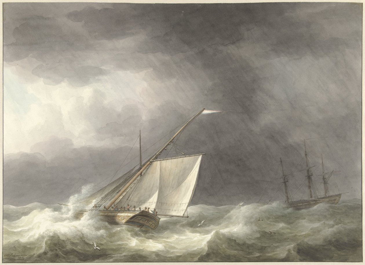Deux voiliers sur une mer agitée - Martinus Schouman