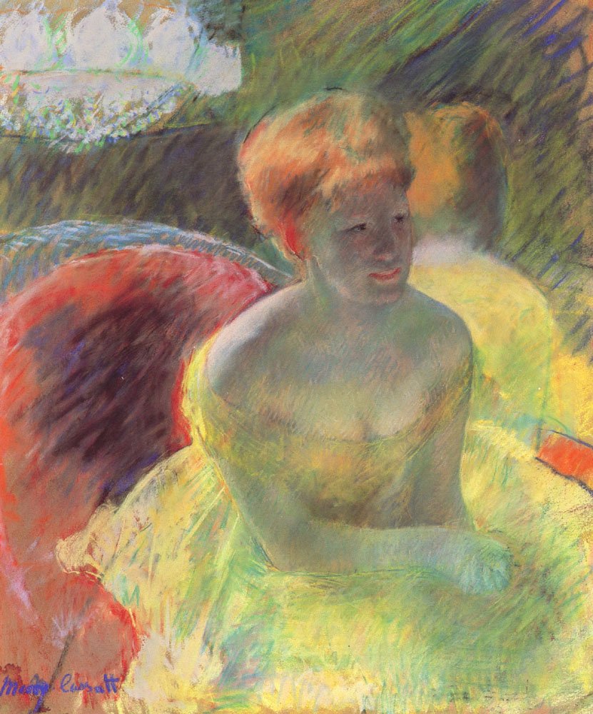 Lydia appuyée sur ses bras dans une loge de théâtre - Mary Cassatt