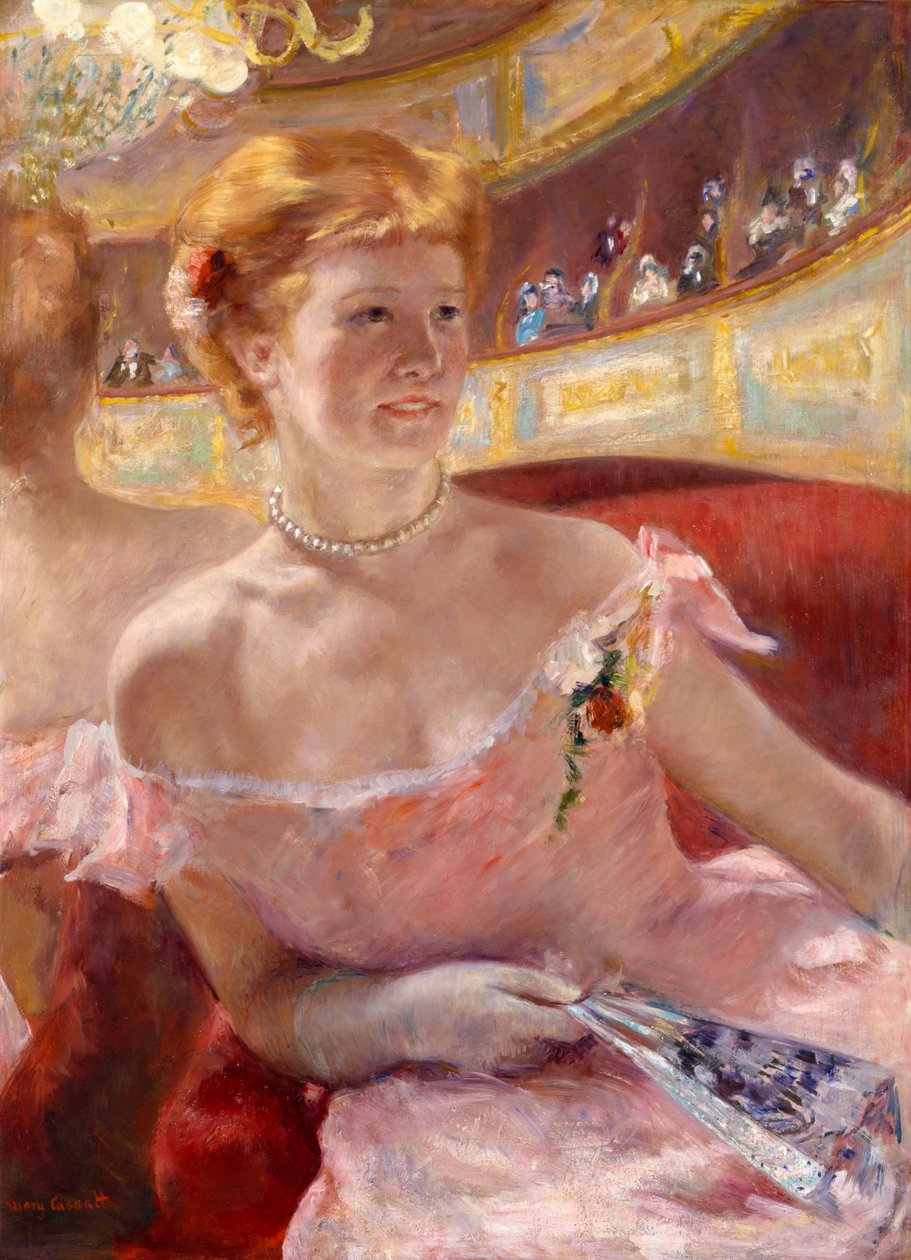 Femme avec un collier de perles dans une loge - Mary Cassatt
