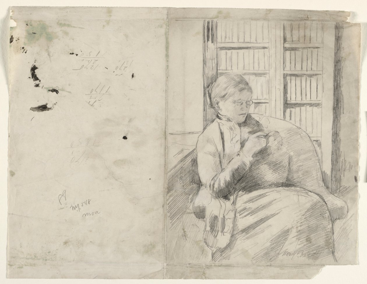 Tricot dans la bibliothèque recto, vers 1881 - Mary Cassatt
