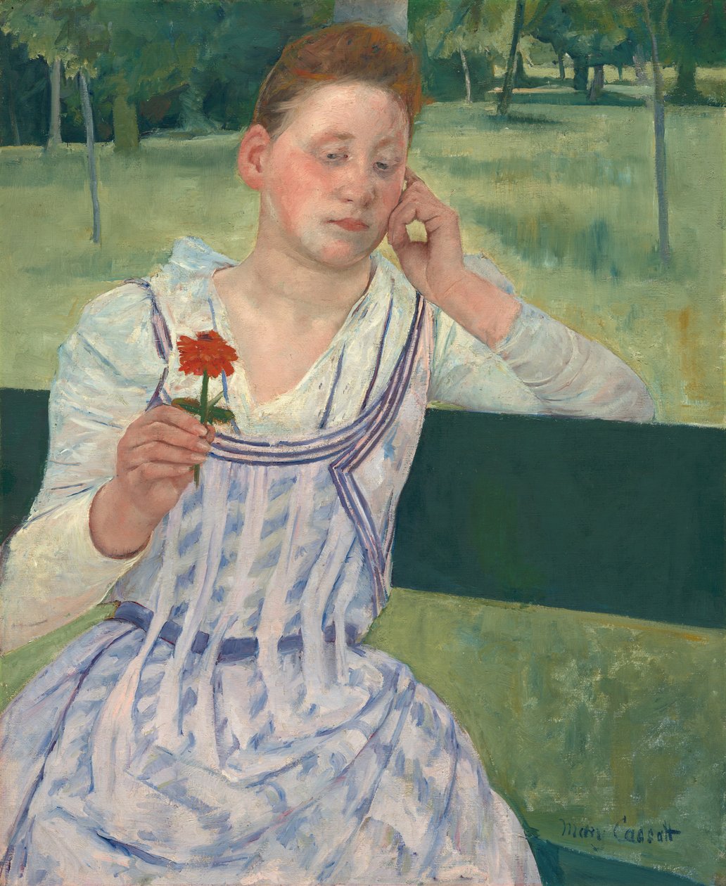 Femme avec un zinnia rouge - Mary Cassatt