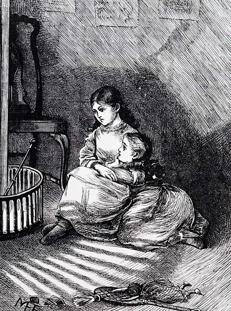 Enfants assis près du foyer - Mary Ellen Edwards