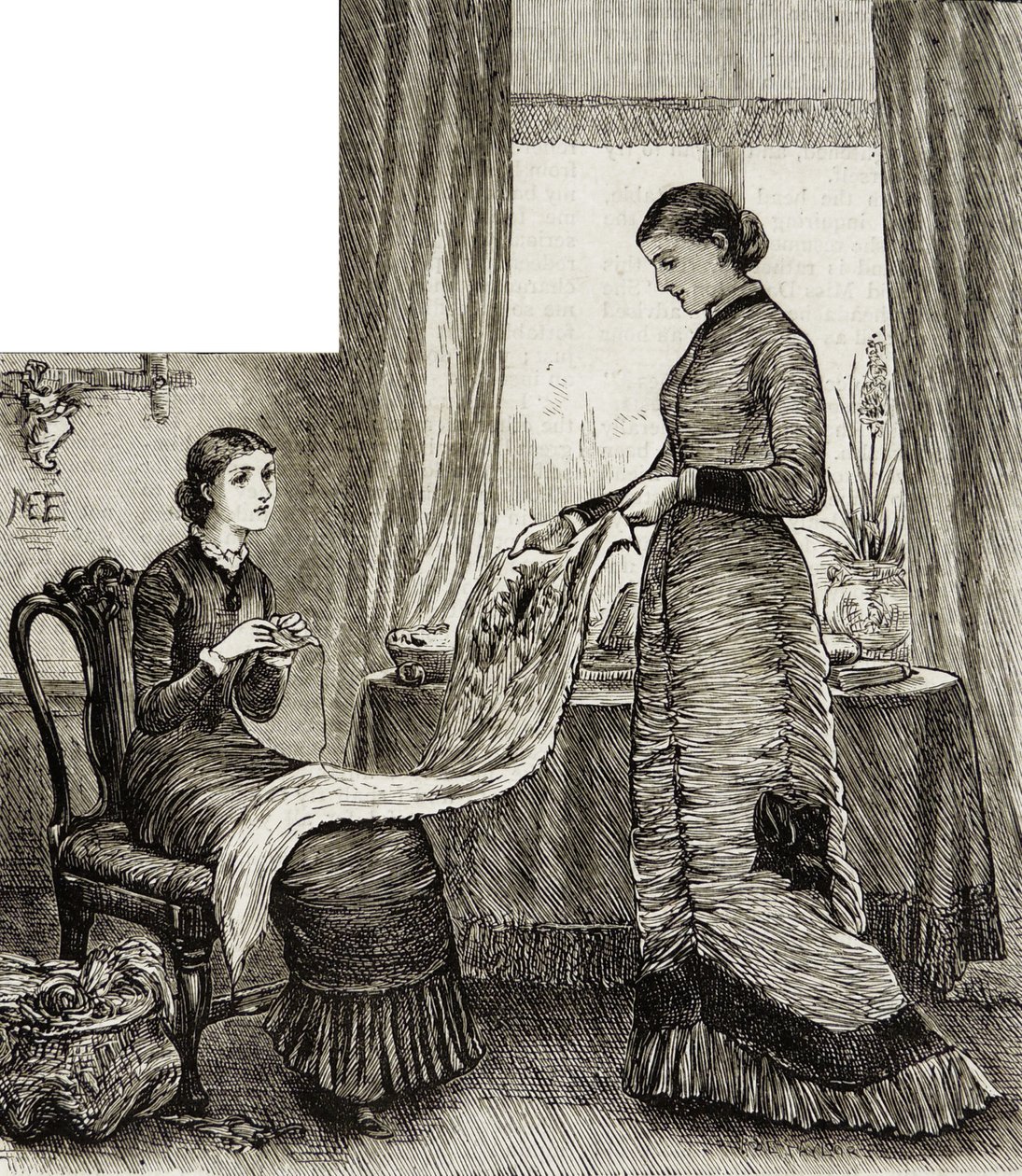 Jeune femme admirant la broderie de son amie - Mary Ellen Edwards