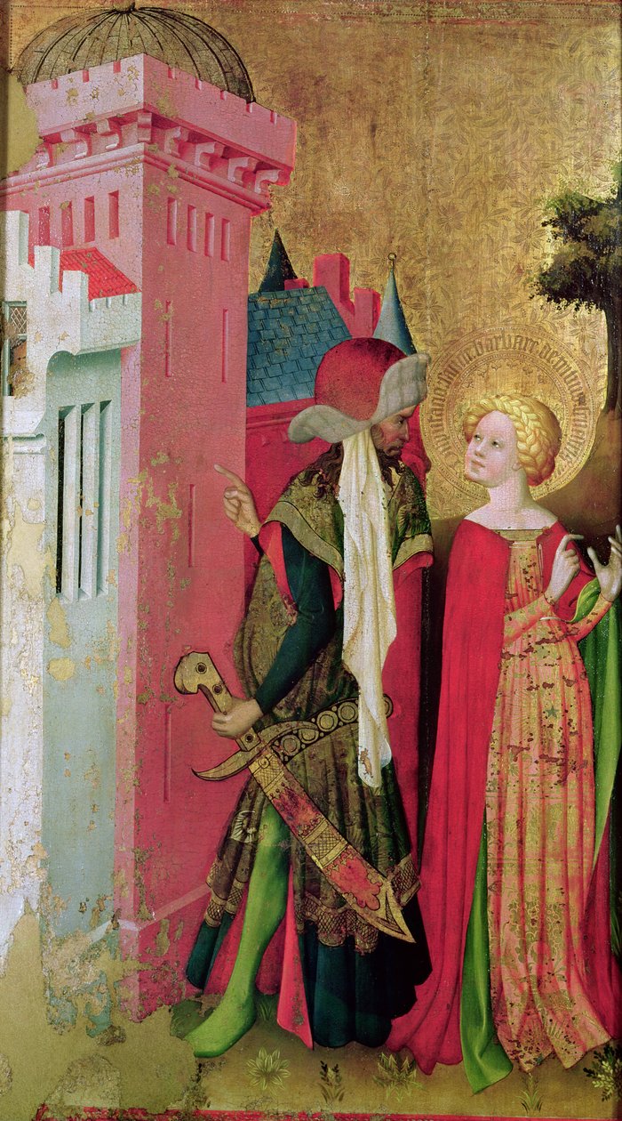 Sainte Barbe enfermée dans une tour par son père, du retable de Sainte Barbe - Master Francke