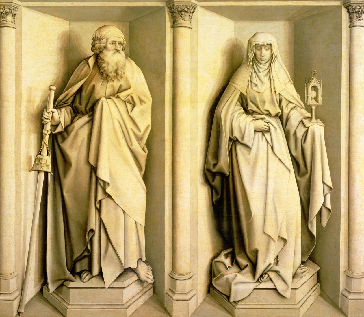 Saint Jacques le Majeur et Sainte Claire, panneau de prédelle des Noces de la Vierge - Master of Flémalle