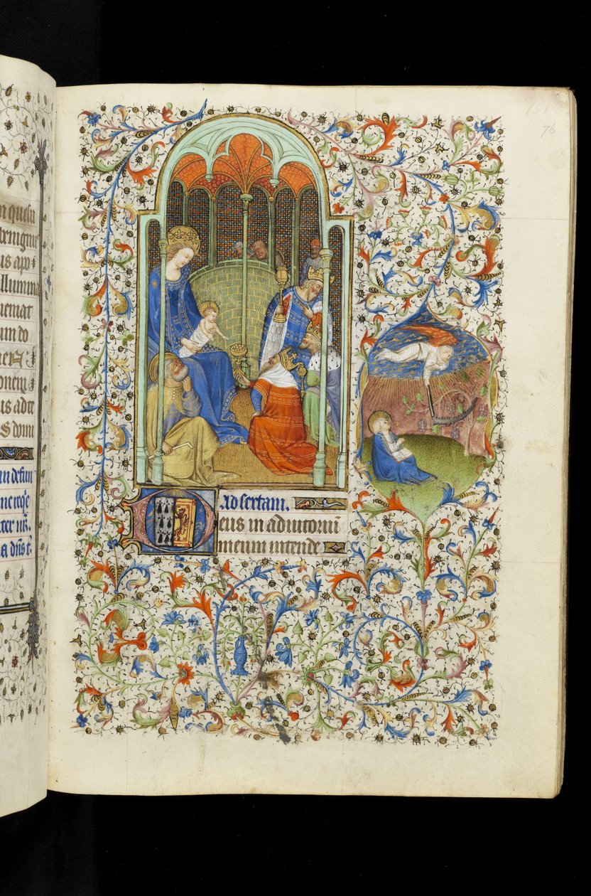 Ms 62 f.76r Adoration des Rois; Saint Jean et ange avec faucille, d
