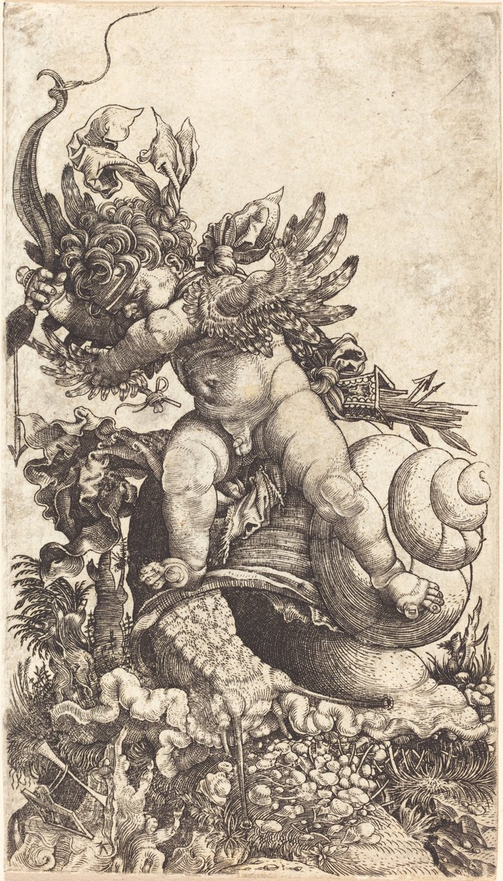Cupidon chevauchant un escargot sur une végétation fongique - Master H.L.