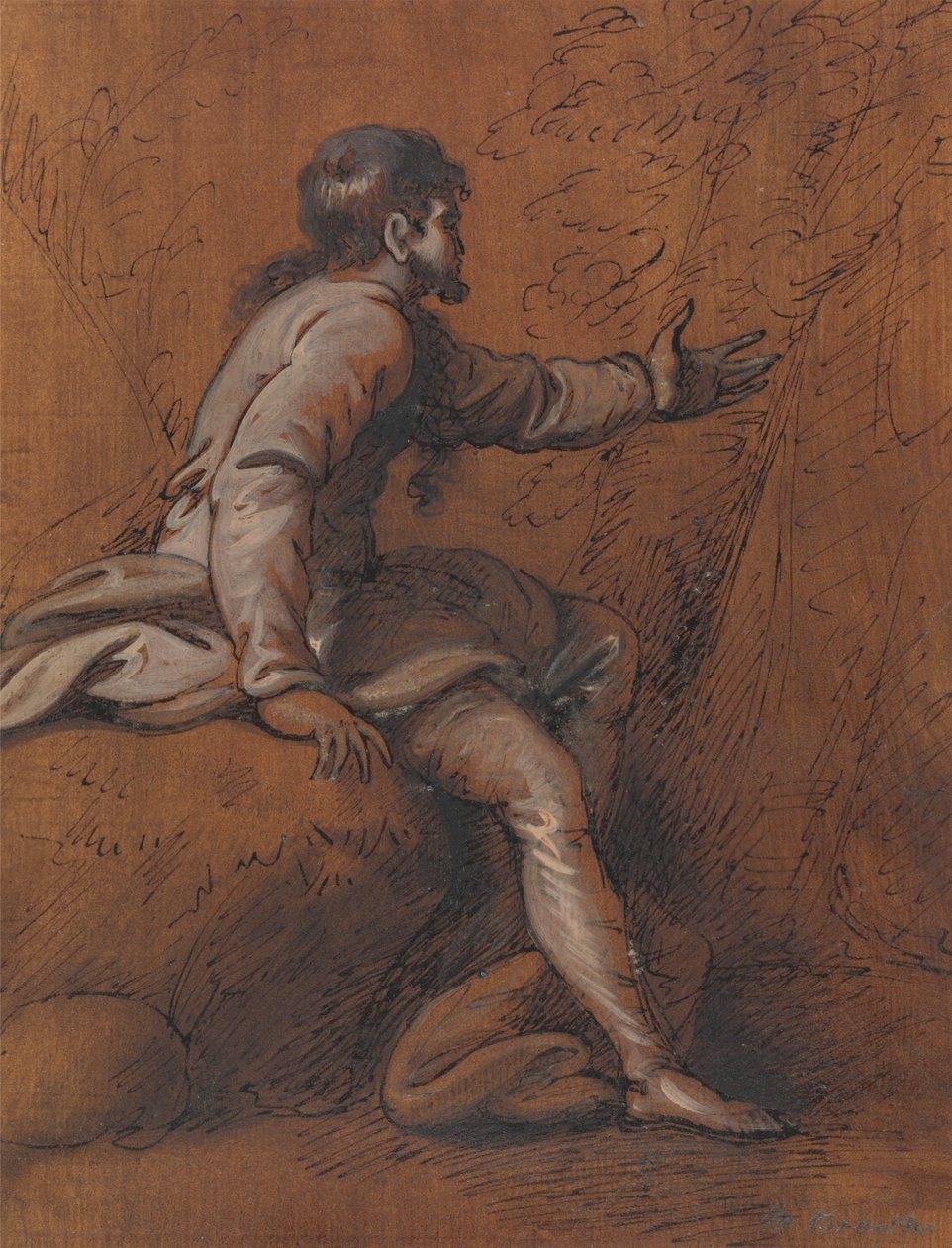 Homme assis sur un rocher - Mather Brown