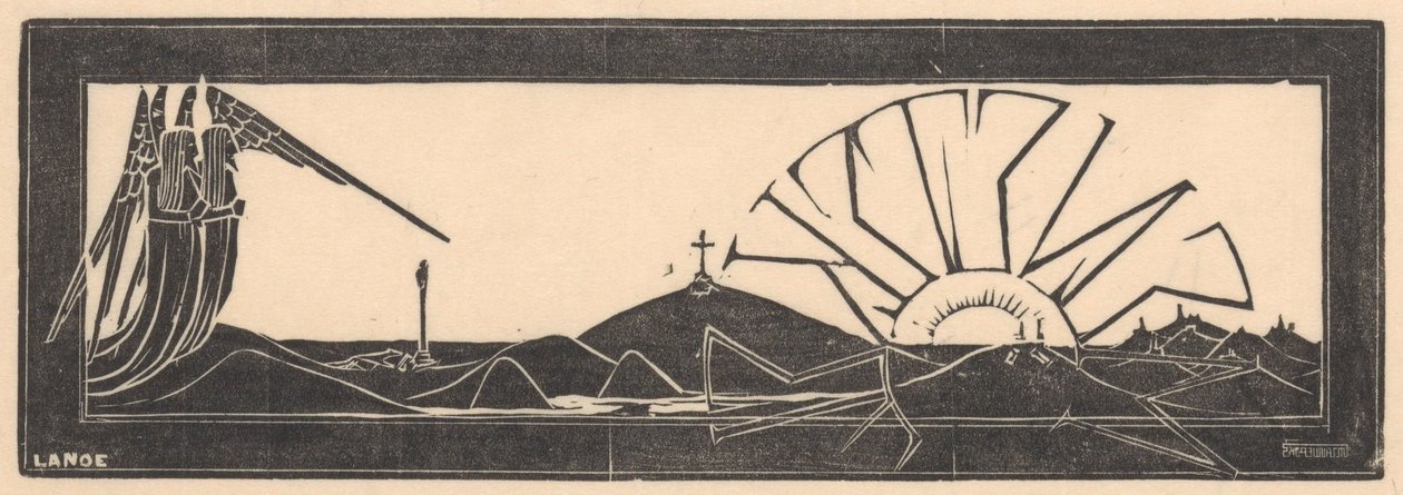 Figures ailées dans un paysage vallonné - Mathieu Lauweriks