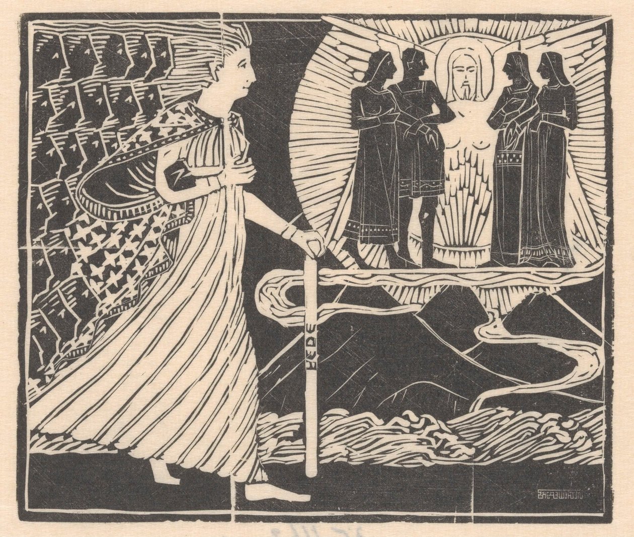 Femme marchant et figure ailée - Mathieu Lauweriks
