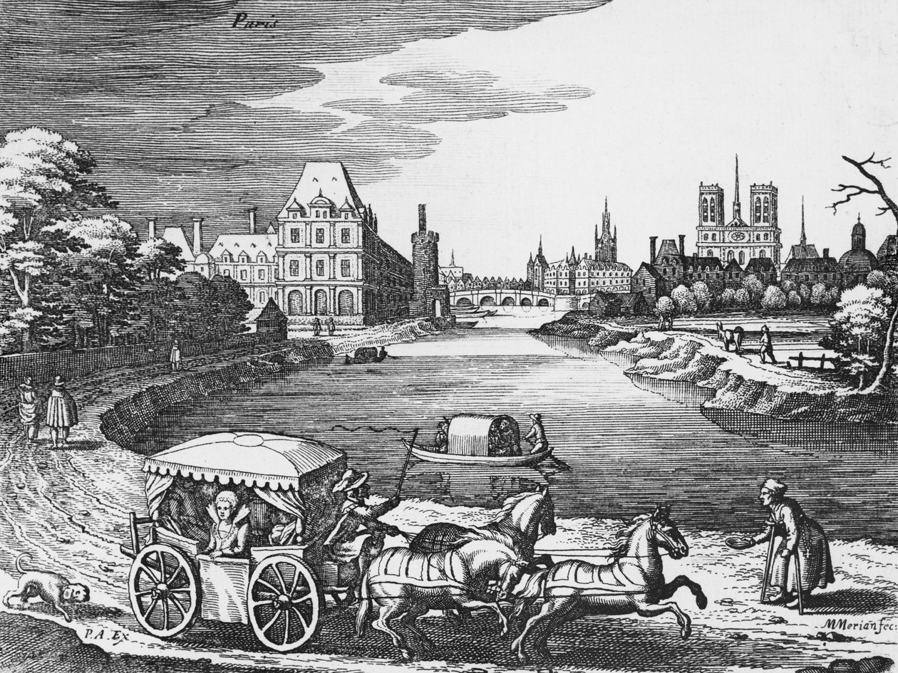 Vue du Louvre et des Tuileries avec une diligence au premier plan - Mattaus the Younger Merian