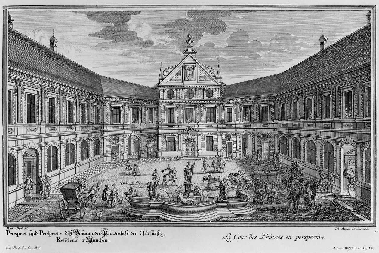 Palais à Munich, Allemagne, gravé par Johann August Corvinus - Matthias Diesel