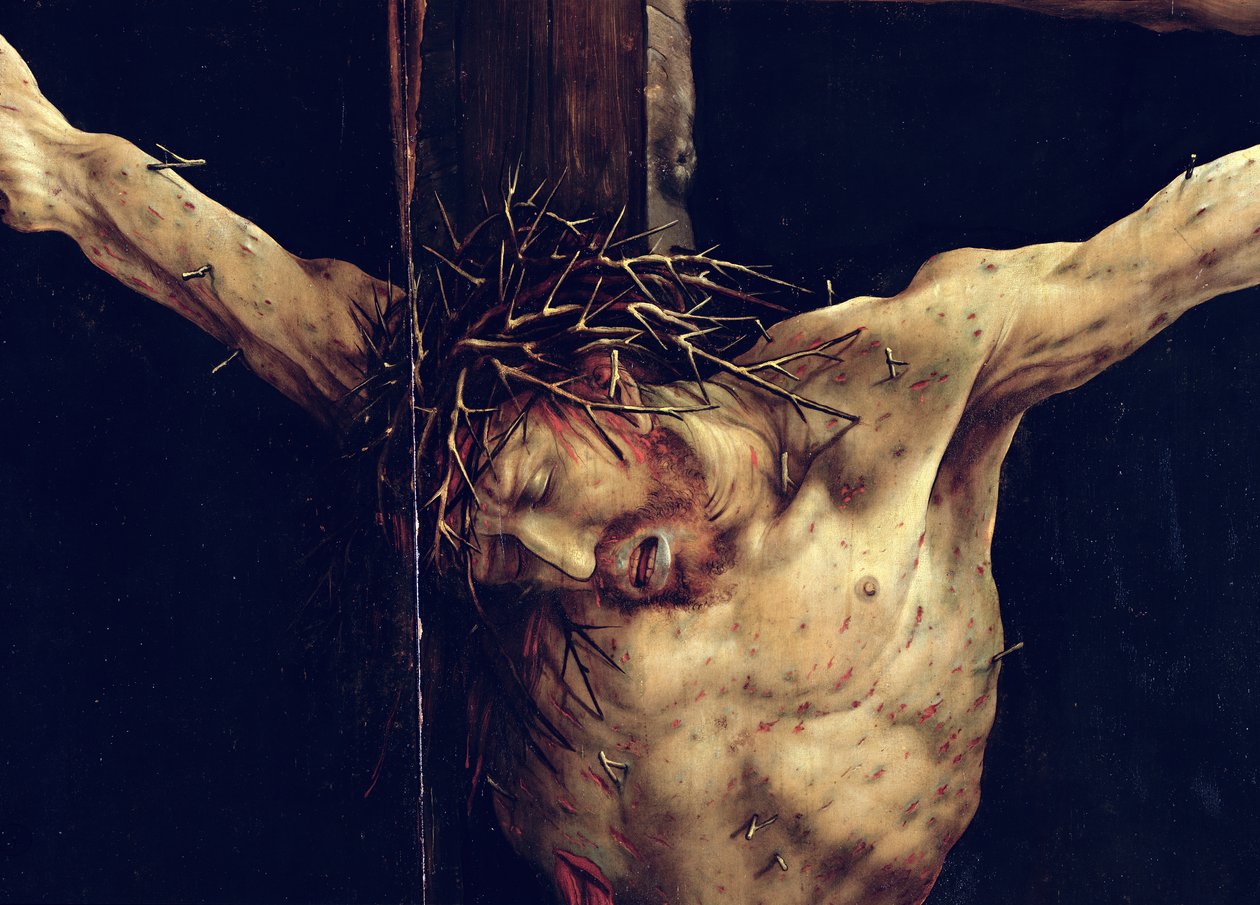 Le visage du Christ, détail de la Crucifixion du Retable d