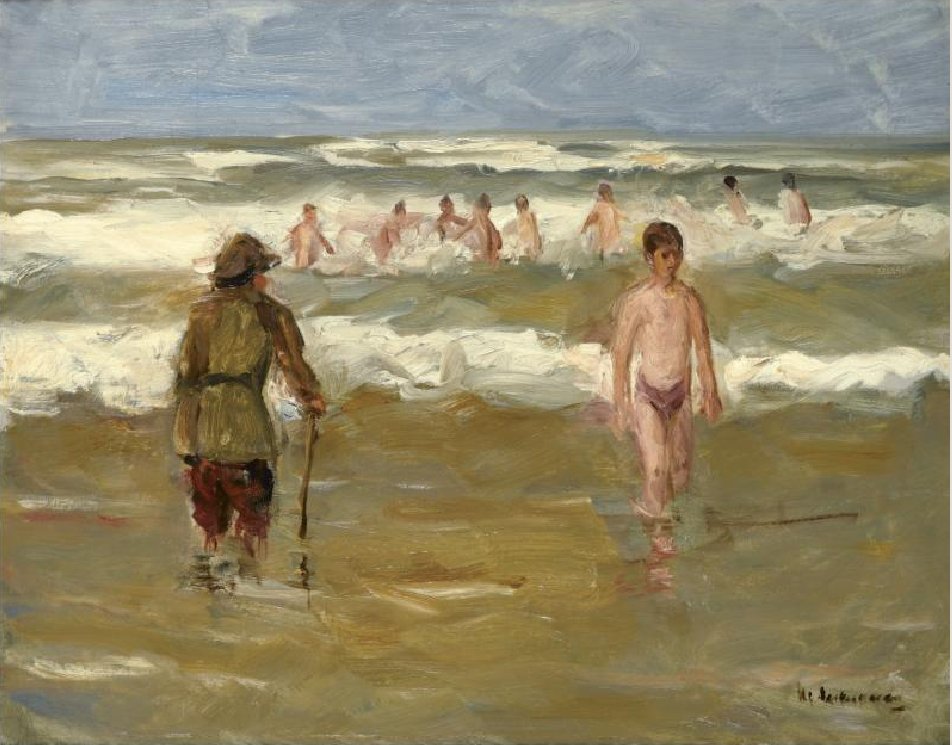 Garçons se baignant avec surveillant de plage - Max Liebermann