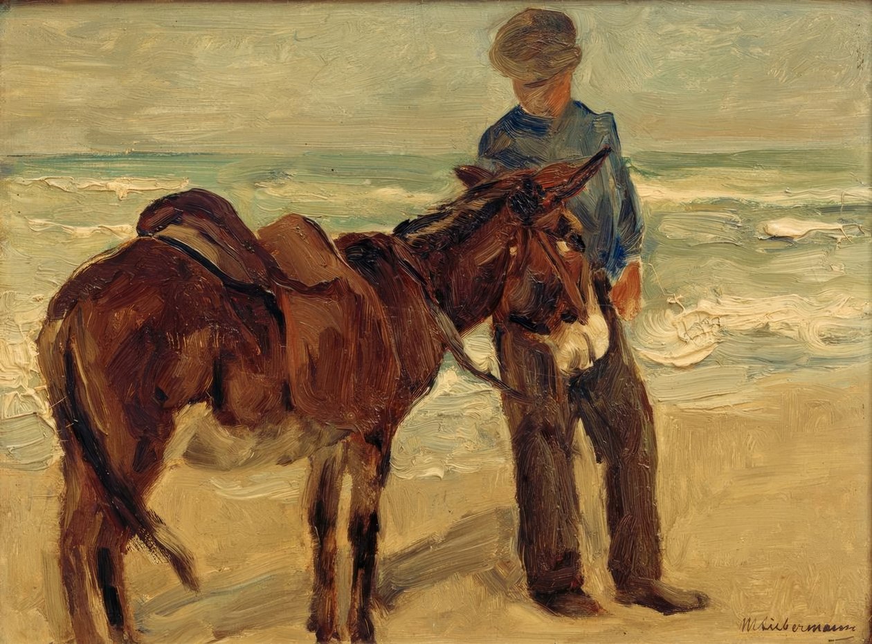 Garçon avec un âne sur la plage - Max Liebermann
