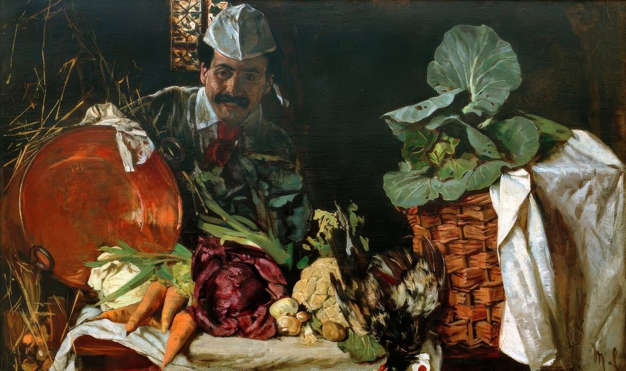 Autoportrait avec nature morte de cuisine - Max Liebermann