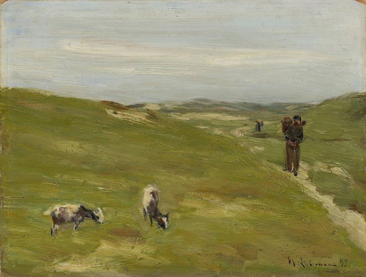 Prairie avec fermier et chèvres paissant - Max Liebermann