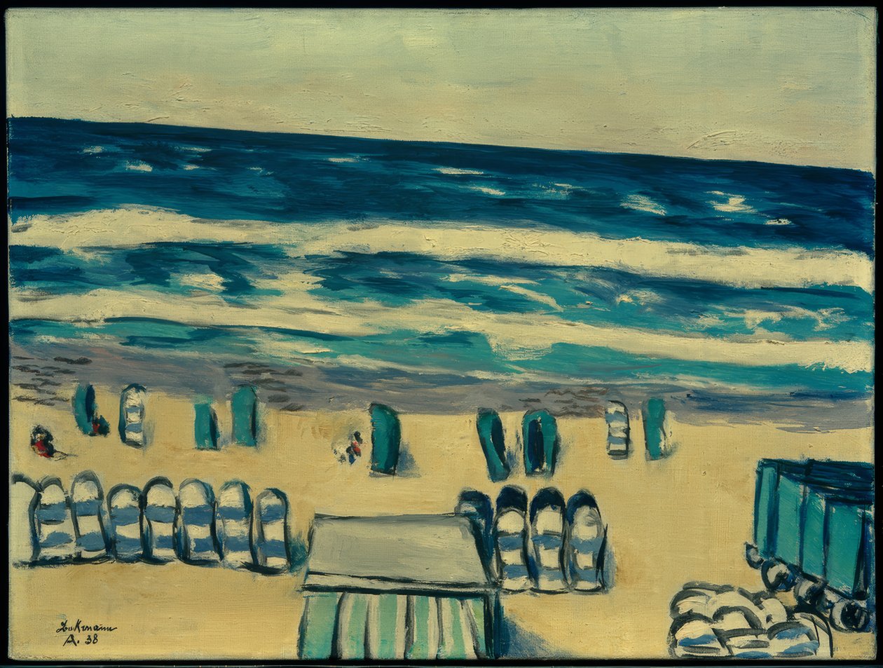 Mer bleue avec cabines de plage - Max Beckmann